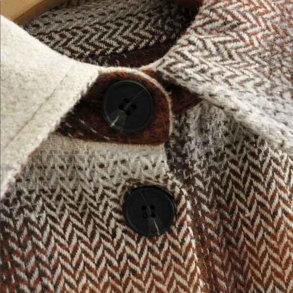 Boyfriend Fit Plaid Jacket Coat Brown Trucker - Picture 13 of 16